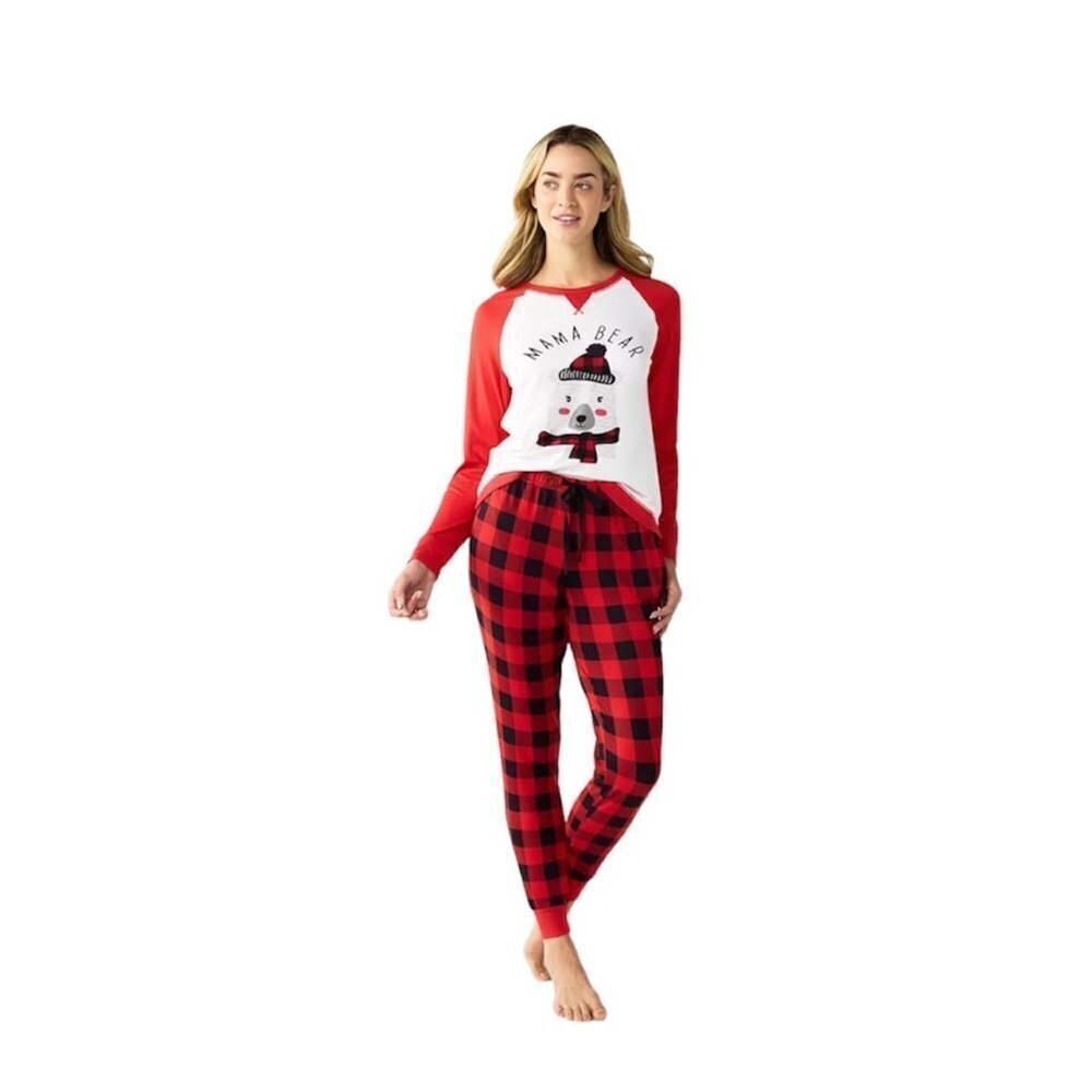 Cuddl Duds Womens Red Black Plaid Jammies Polar Bears Pajamas 2 Pc Set Sz S New - Picture 5 of 7